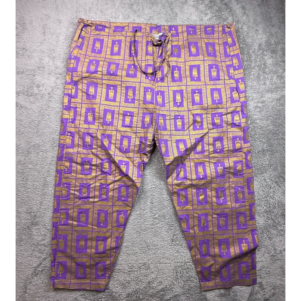 Vintage 90s African Star Pants Adult One Size Purple Gold Afro Pick Drawstring